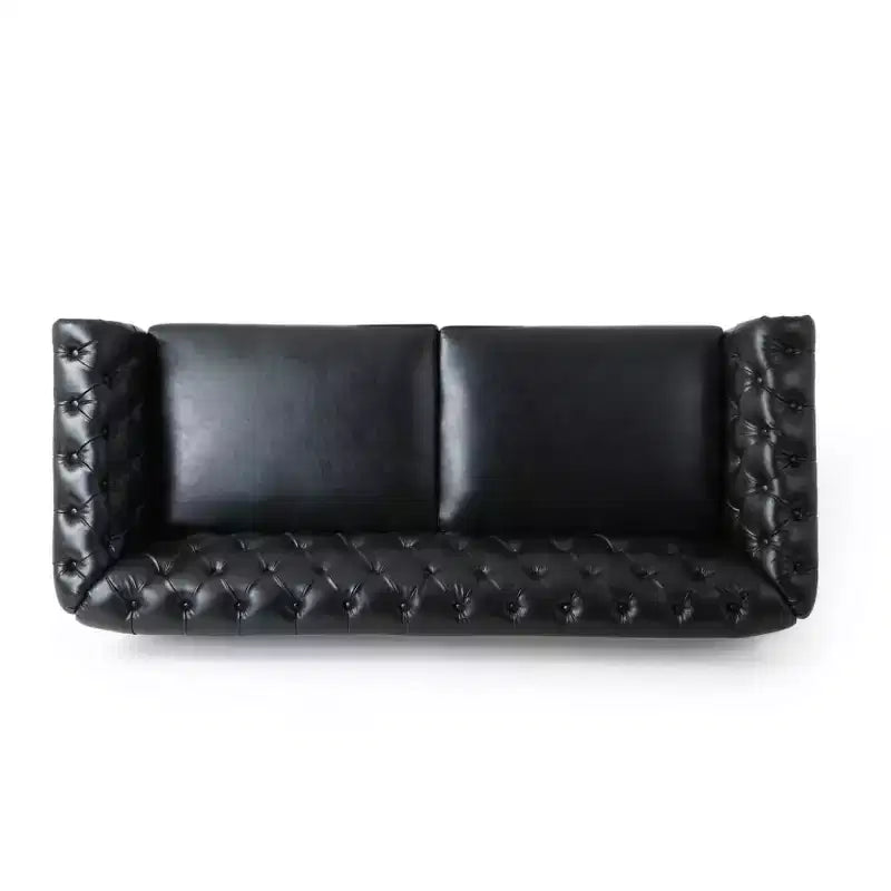Canapé Chesterfield classique 3 places, dossier capitonné, clous décoratifs, pieds en bois, canapé d'appoint en similicuir pour salon