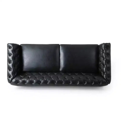 Canapé Chesterfield classique 3 places, dossier capitonné, clous décoratifs, pieds en bois, canapé d'appoint en similicuir pour salon