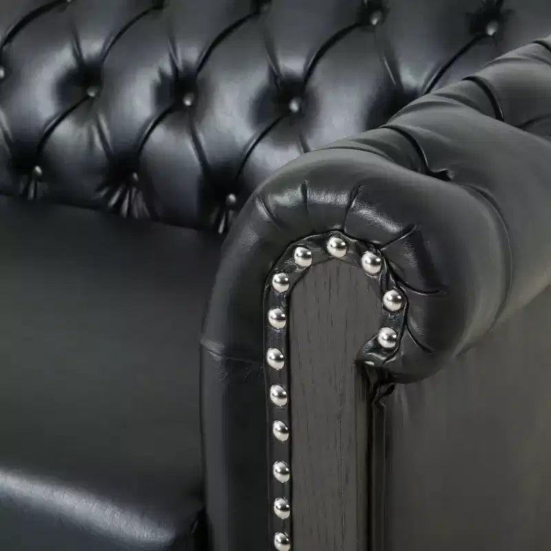 Canapé Chesterfield classique 3 places, dossier capitonné, clous décoratifs, pieds en bois, canapé d'appoint en similicuir pour salon