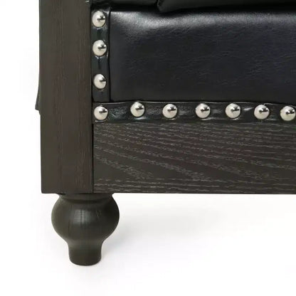 Canapé Chesterfield classique 3 places, dossier capitonné, clous décoratifs, pieds en bois, canapé d'appoint en similicuir pour salon