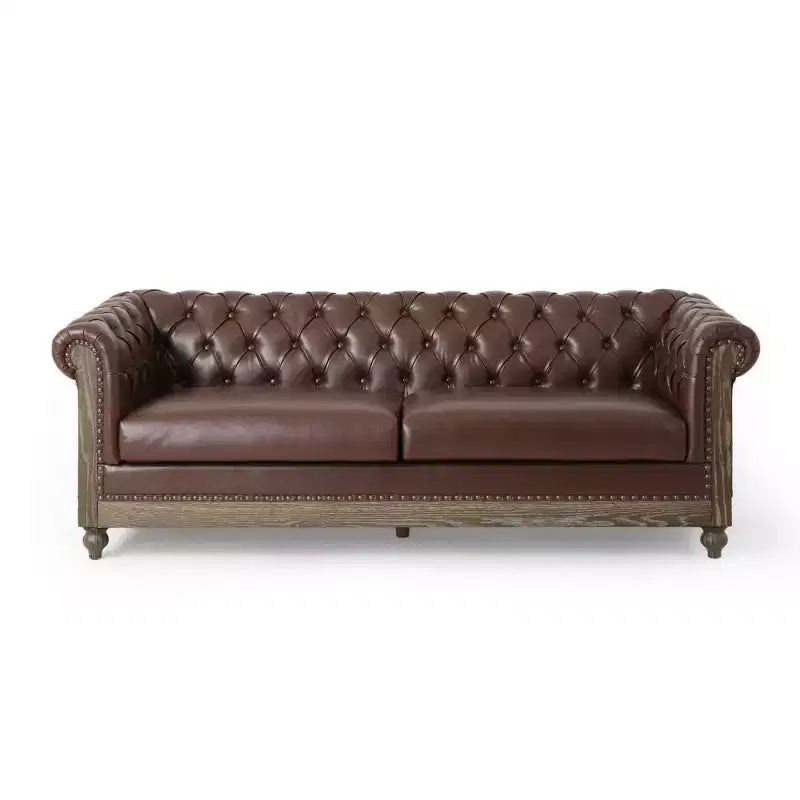 Canapé Chesterfield classique 3 places, dossier capitonné, clous décoratifs, pieds en bois, canapé d'appoint en similicuir pour salon