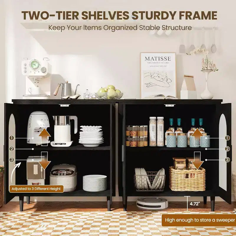 Bahut de cuisine avec rotin, pieds en bois massif pour salon, couloir, entrée, buffet avec grand espace de rangement