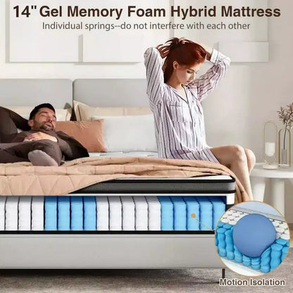Matelas Queen Size en promotion, matelas hybride Queen Size avec soutien confortable, matelas de lit avec ressorts ensachés individuels pour une isolation des mouvements