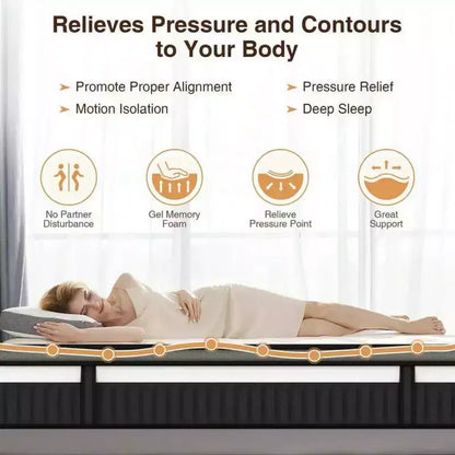 Matelas Queen Size en promotion, matelas hybride Queen Size avec soutien confortable, matelas de lit avec ressorts ensachés individuels pour une isolation des mouvements