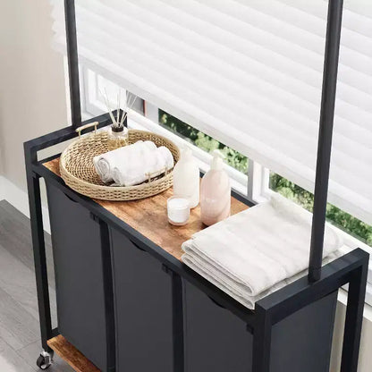Bac de tri de linge 2/3/4 sections, panier à linge roulant avec tringle à suspendre et étagère, organisateur de panier à linge avec roulettes verrouillables, pour la maison