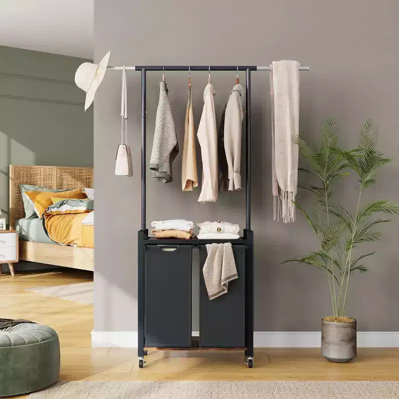 Bac de tri de linge 2/3/4 sections, panier à linge roulant avec tringle à suspendre et étagère, organisateur de panier à linge avec roulettes verrouillables, pour la maison
