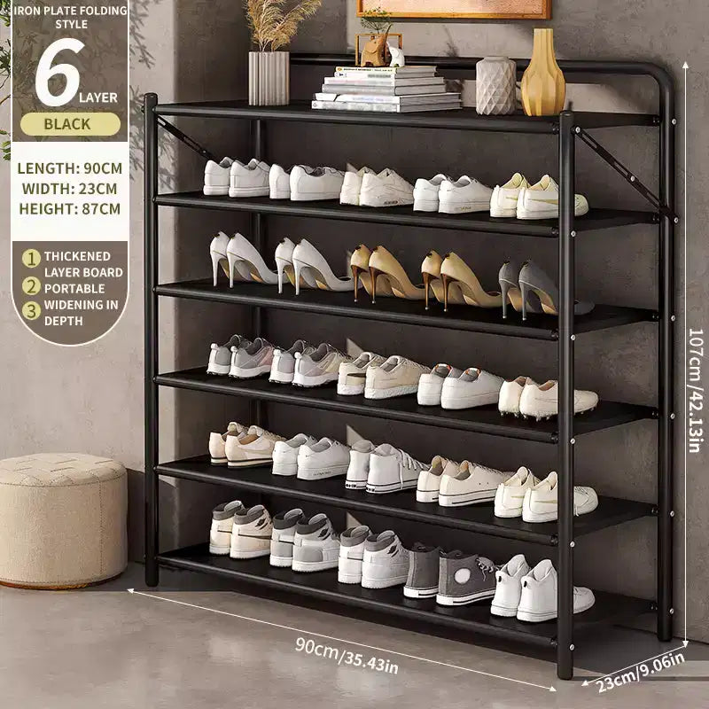 Meuble à chaussures étroit et peu encombrant, cadre métallique robuste, peut contenir 10 à 20 paires, noir rustique, idéal pour l'entrée