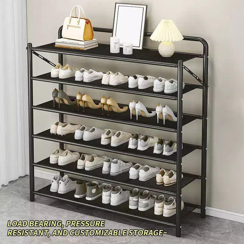 Meuble à chaussures étroit et peu encombrant, cadre métallique robuste, peut contenir 10 à 20 paires, noir rustique, idéal pour l'entrée