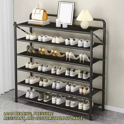 Meuble à chaussures étroit et peu encombrant, cadre métallique robuste, peut contenir 10 à 20 paires, noir rustique, idéal pour l'entrée