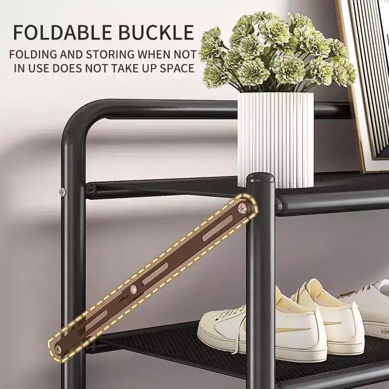 Meuble à chaussures étroit et peu encombrant, cadre métallique robuste, peut contenir 10 à 20 paires, noir rustique, idéal pour l'entrée