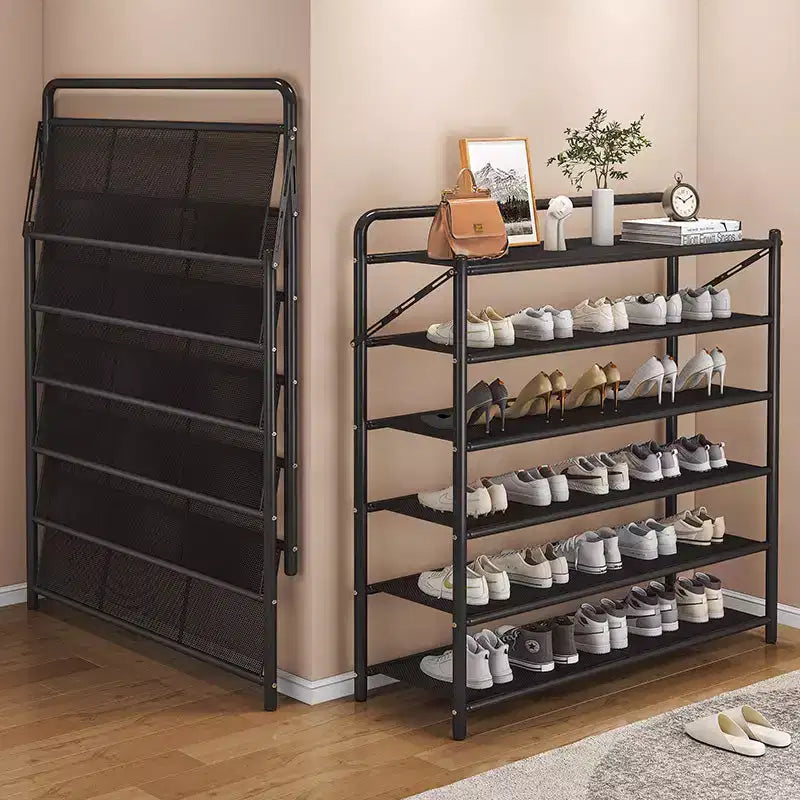Meuble à chaussures étroit et peu encombrant, cadre métallique robuste, peut contenir 10 à 20 paires, noir rustique, idéal pour l'entrée