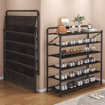 Meuble à chaussures étroit et peu encombrant, cadre métallique robuste, peut contenir 10 à 20 paires, noir rustique, idéal pour l'entrée