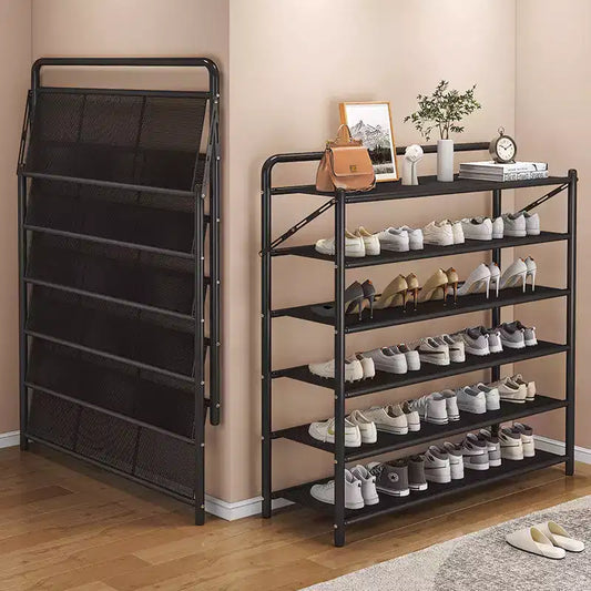 Meuble à chaussures étroit et peu encombrant, cadre métallique robuste, peut contenir 10 à 20 paires, noir rustique, idéal pour l'entrée
