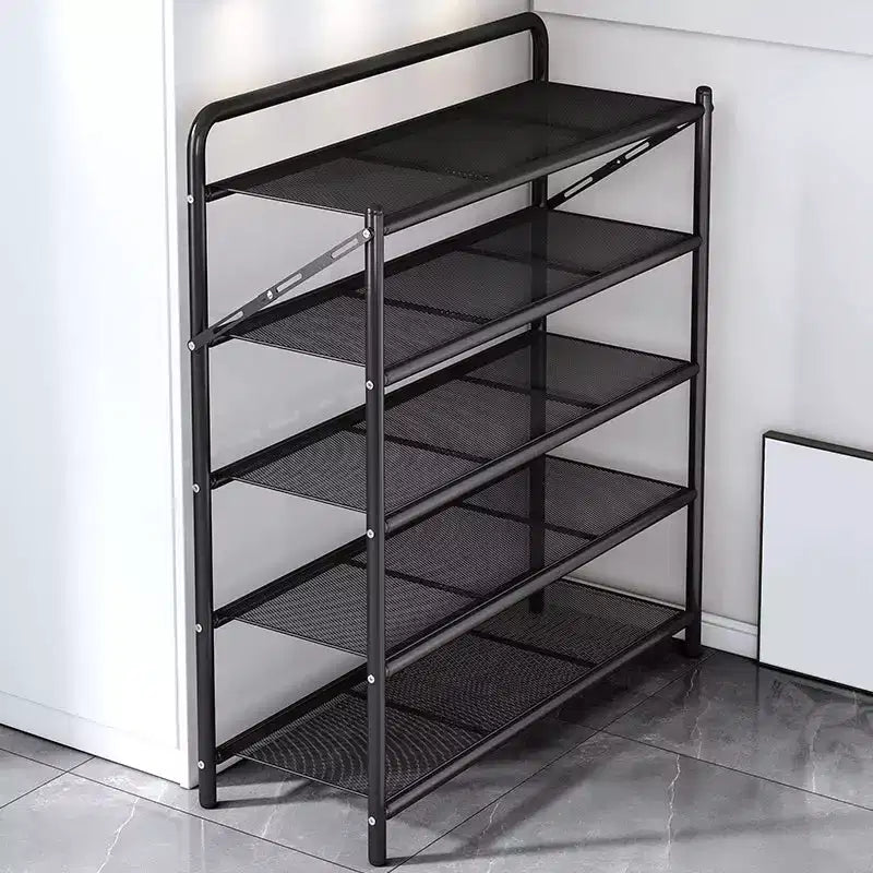 Meuble à chaussures étroit et peu encombrant, cadre métallique robuste, peut contenir 10 à 20 paires, noir rustique, idéal pour l'entrée