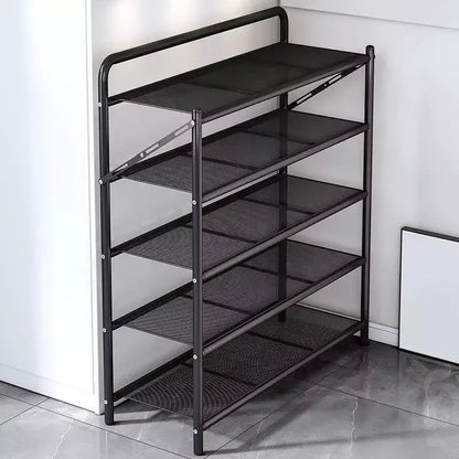 Meuble à chaussures étroit et peu encombrant, cadre métallique robuste, peut contenir 10 à 20 paires, noir rustique, idéal pour l'entrée