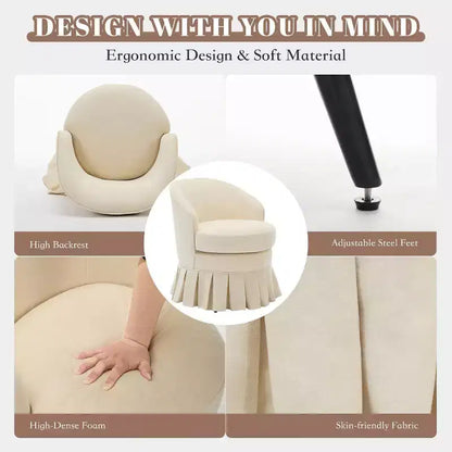 Chaise de salle à manger rembourrée, Fauteuil moderne du milieu du siècle, Tabouret de coiffeuse, Canapé simple confortable pour chambre à coucher, salon, salle à manger, Beige