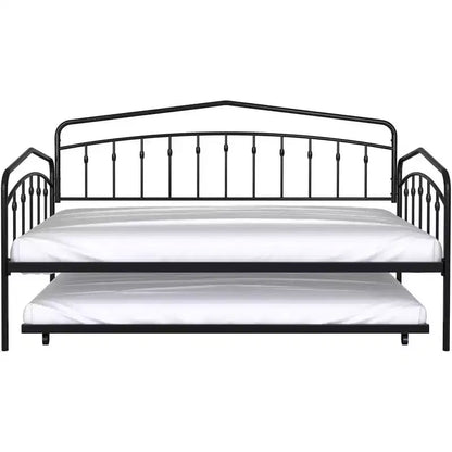 Lit de repos double avec lit gigogne double, cadre en métal robuste, lit de repos avec cadre de lit gigogne, sommier avec support à lattes métalliques