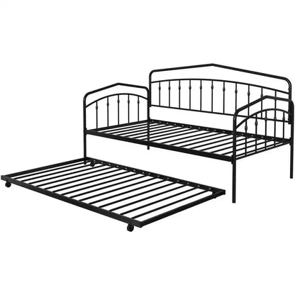 Lit de repos double avec lit gigogne double, cadre en métal robuste, lit de repos avec cadre de lit gigogne, sommier avec support à lattes métalliques
