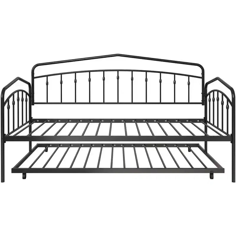 Lit de repos double avec lit gigogne double, cadre en métal robuste, lit de repos avec cadre de lit gigogne, sommier avec support à lattes métalliques