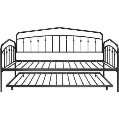 Lit de repos double avec lit gigogne double, cadre en métal robuste, lit de repos avec cadre de lit gigogne, sommier avec support à lattes métalliques