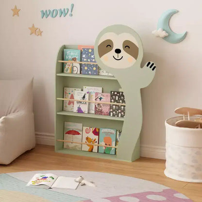 Étagère à Livres pour Enfants Paresseux, Présentoir à Livres Frontal pour Tout-petits avec 3 Niveaux, Design Animal Mignon, Étagère à Livres en Bois pour Chambre d'Enfant ou Salle de Jeux