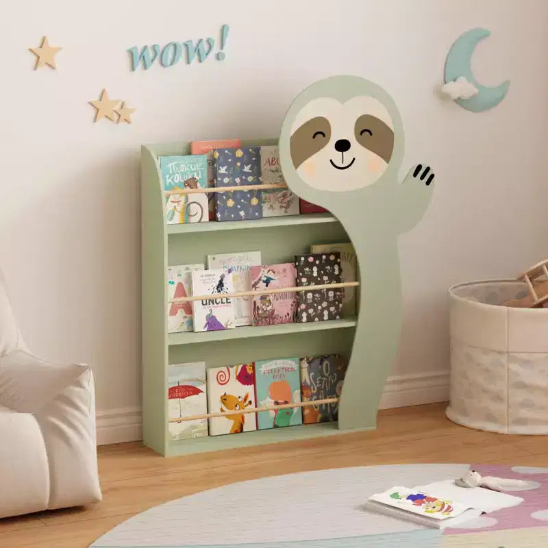 Étagère à Livres pour Enfants Paresseux, Présentoir à Livres Frontal pour Tout-petits avec 3 Niveaux, Design Animal Mignon, Étagère à Livres en Bois pour Chambre d'Enfant ou Salle de Jeux