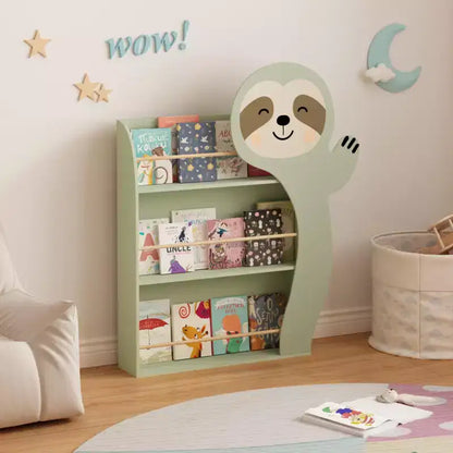 Étagère à Livres pour Enfants Paresseux, Présentoir à Livres Frontal pour Tout-petits avec 3 Niveaux, Design Animal Mignon, Étagère à Livres en Bois pour Chambre d'Enfant ou Salle de Jeux