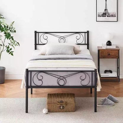 Cadres de lit jumeaux pour enfants, cadre de lit plateforme en métal avec tête et pied de lit, support de lattes de lit robuste, pas besoin de sommier tapissier, sans bruit, noir
