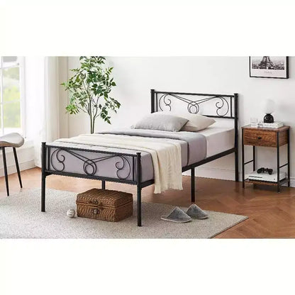 Cadres de lit jumeaux pour enfants, cadre de lit plateforme en métal avec tête et pied de lit, support de lattes de lit robuste, pas besoin de sommier tapissier, sans bruit, noir