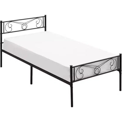 Cadres de lit jumeaux pour enfants, cadre de lit plateforme en métal avec tête et pied de lit, support de lattes de lit robuste, pas besoin de sommier tapissier, sans bruit, noir