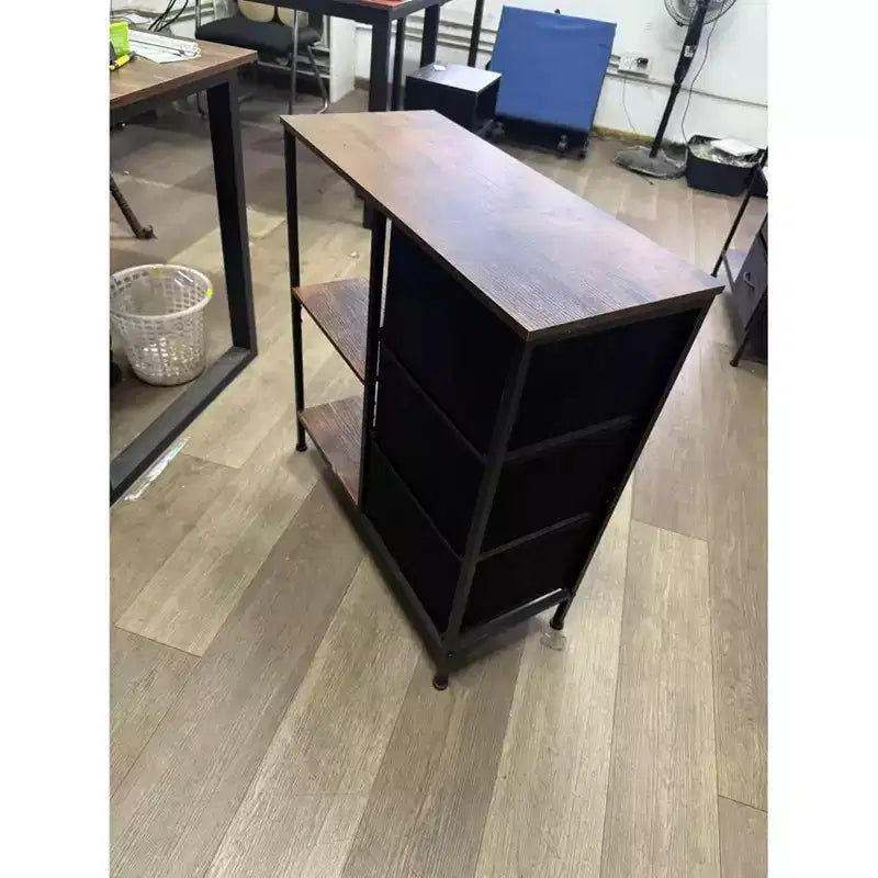 Meuble de classement à 3 tiroirs avec étagère ouverte, support d'imprimante en bois avec rangement, classeur en tissu adapté aux documents A4/Lettre pour le bureau à domicile