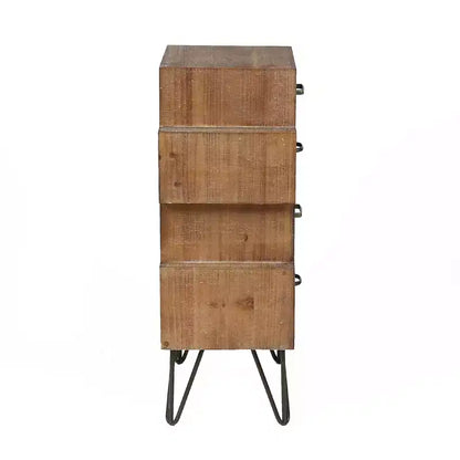 Commode d'appoint en bois à 4 tiroirs, style apothicaire du milieu du siècle, marron, 84H x 48L cm
