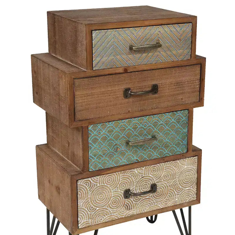 Commode d'appoint en bois à 4 tiroirs, style apothicaire du milieu du siècle, marron, 84H x 48L cm