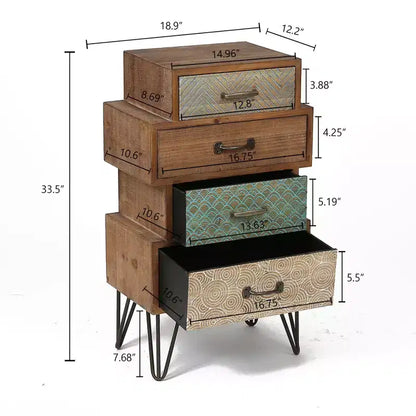Commode d'appoint en bois à 4 tiroirs, style apothicaire du milieu du siècle, marron, 84H x 48L cm