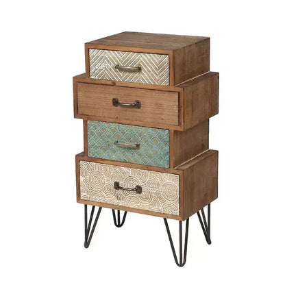 Commode d'appoint en bois à 4 tiroirs, style apothicaire du milieu du siècle, marron, 84H x 48L cm