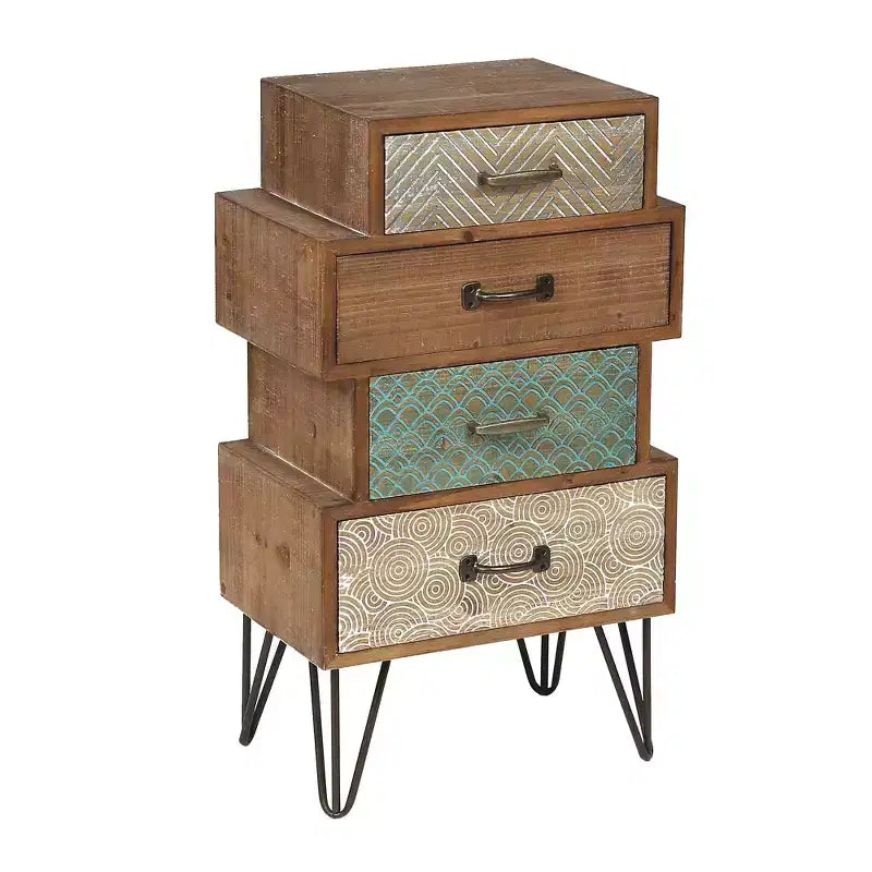 Commode d'appoint en bois à 4 tiroirs, style apothicaire du milieu du siècle, marron, 84H x 48L cm