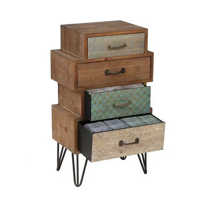 Commode d'appoint en bois à 4 tiroirs, style apothicaire du milieu du siècle, marron, 84H x 48L cm