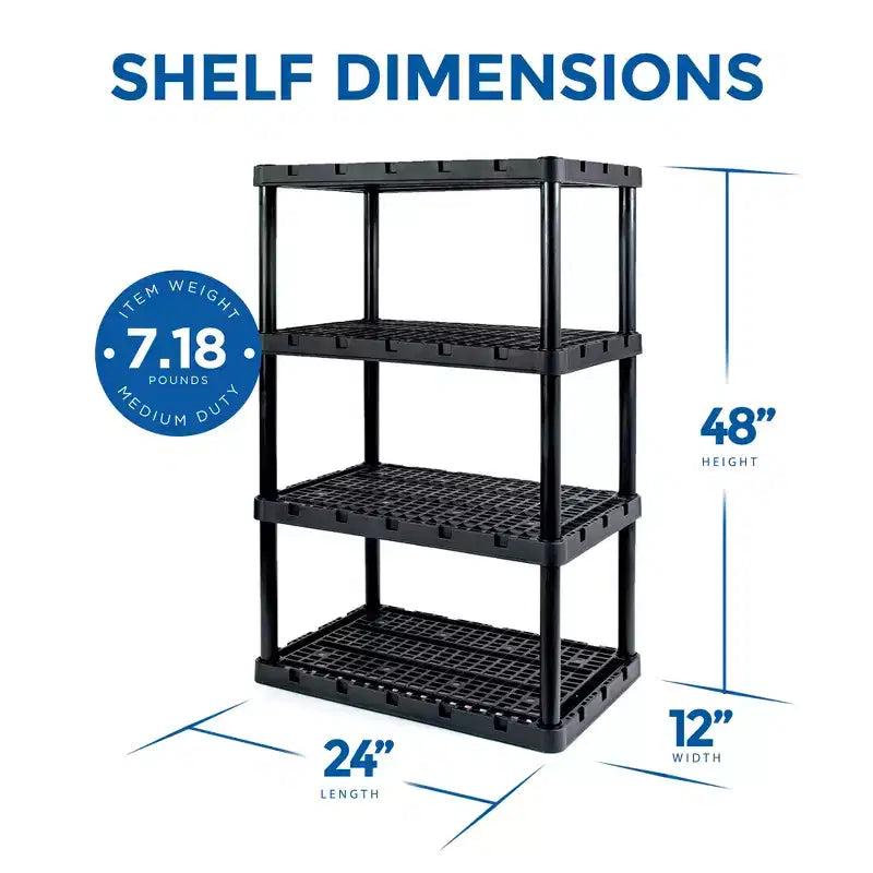 Étagère de rangement à 4 niveaux emboîtables, légère, noir brillant, 36x24x56 po