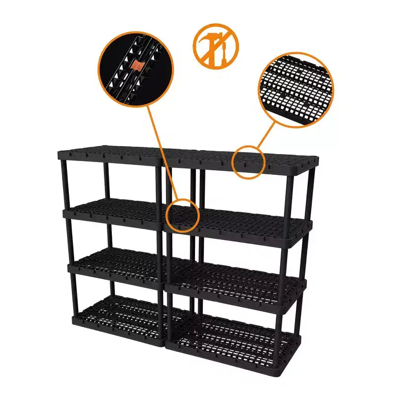 Étagère de rangement à 4 niveaux emboîtables, légère, noir brillant, 36x24x56 po