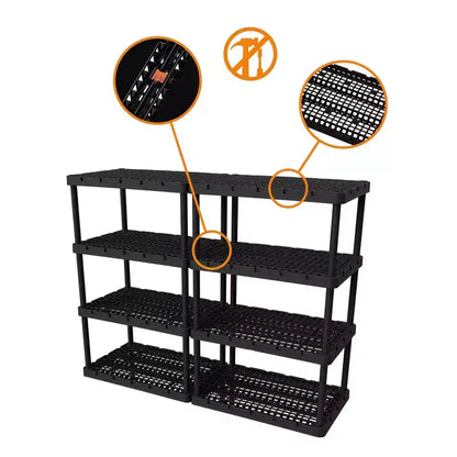Étagère de rangement à 4 niveaux emboîtables, légère, noir brillant, 36x24x56 po